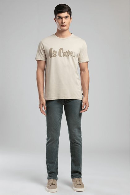 Londonlogo Ανδρικό T-Shirt με κανονική εφαρμογή, 100% βαμβάκι, με στάμπα, με λαιμόκοψη, μπεζ