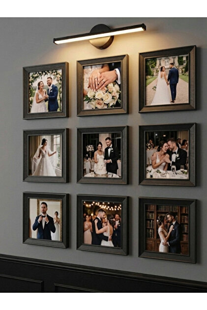9’lu Çerçeve Seti 20x20 cm(Dış Ölçü) Modern Dekoratif Duvar Çerçevesi Seti, Kare Fotoğraf Çerçevesi