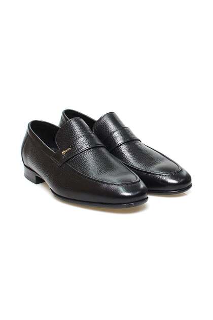 Black Color Laceless Genuine Leather Leather Sole Men's Shoes