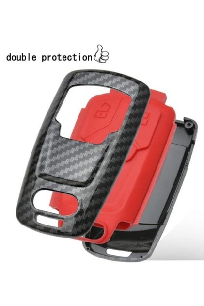 Audi Carbon Textured Key Cover Silicone Interior Case and Keychain Carbon-Red
