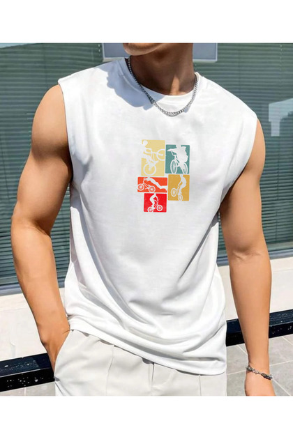 Bike Printed Sportswear Zero Sleeve Oversize Basic Men's Tshirt