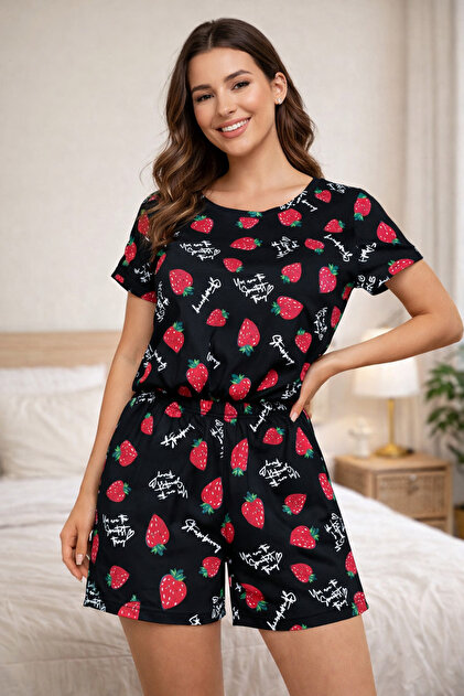 Strawberry Patterned Women's Shorts Pajama Set