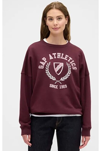 800457 Oversized Graphic Sweatshirt Women's Sweatshirt Bordo