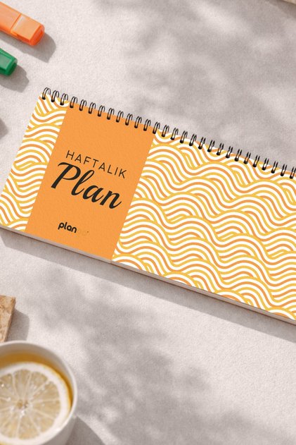Tarihsiz Spiralli Haftalık Masaüstü Planlayıcı - SARI DALGALAR - 10x30 cm