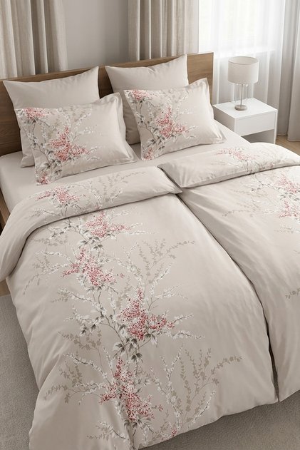 Wisteria 100% Cotton Satin 200 Tc (80 Thread) Printed Family Size Duvet Cover Set - 2 Duvet Covers (7 Pieces)