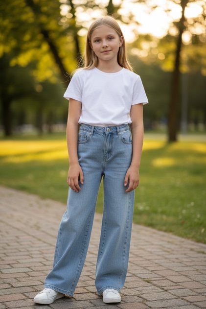 Girl's Wide Leg Jean Pants Summer Comfortable Cut Denim Trousers