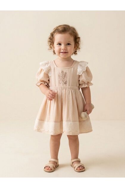 Embroidered Muslin Baby Girl Dress