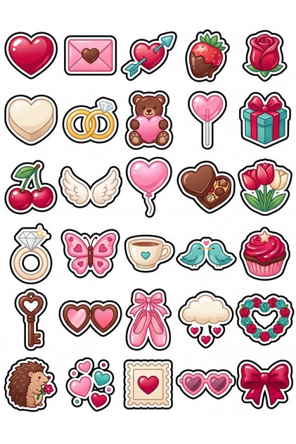 30-Piece Set of Shiny Romantic Love Stickers - Cute Design for Laptop, Phone, Notebook