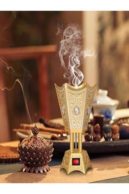 مبخرة كهربائية (70104). يتميز به هيكل معدني مزخرف بطلاء ذهبي.