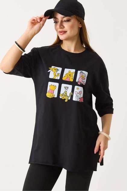 Women's side slit oversize basic t-shirt black