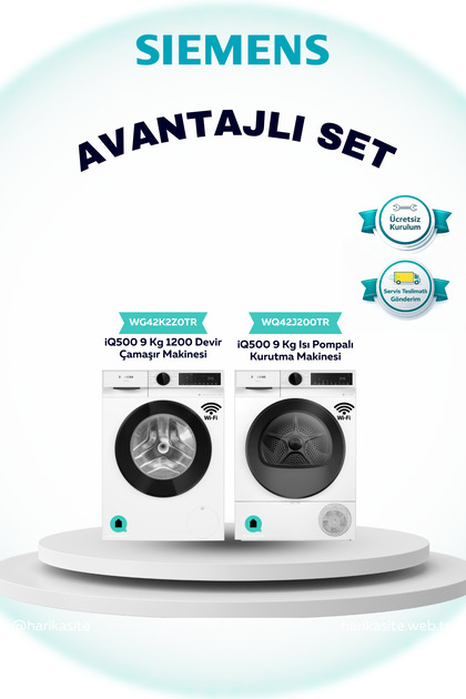 ジャンク品 WDS250G2B0C Siemens 2'li Set 9 KG Çamaşır(WG42K2Z0TR) 9 KG Kurutma(WQ42A201TR
