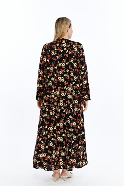 black dress with orange flowers Baltic Born Womens Queens Tiered Maxi | Floral while the dress flows into a floor LKAPA Black with Yellow and