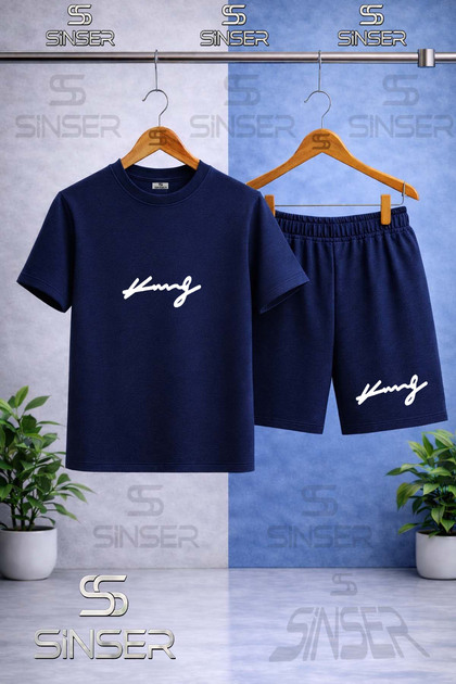 Kids' King Imza White Printed Crew Neck T-Shirt - Shorts Set