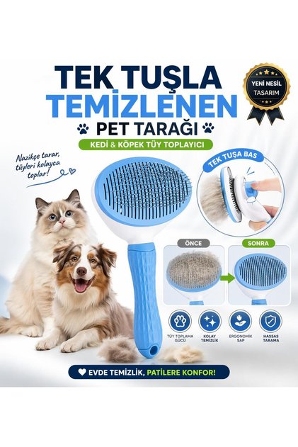 Kedi Köpek Tüy Toplayıcı Tarak Otomatik Temizlenebilen Tuşlu Evcil Hayvan Fırçası