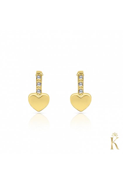 Cercei de protecție, Aur galben 14K, Inimi 5x9 mm cu 3 diamante, 0.027 CT
