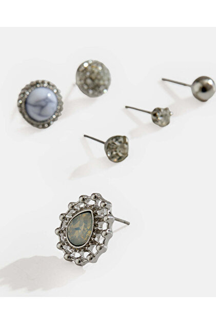 Women Silver Stud Earrings Set 6 Piece