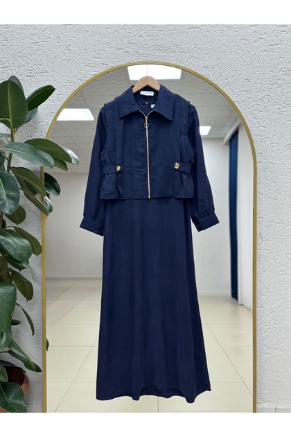 Bendu Side Epaulettes Zippered Double Dress-Mf1799 Navy Blue