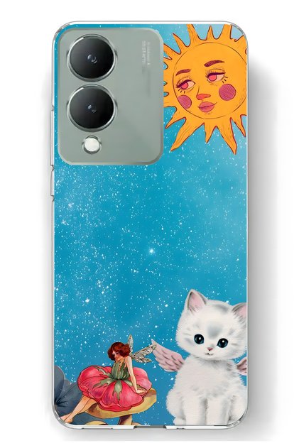 Vivo Y17S Compatible Sunny Fairy and Angel Cat Pattern Transparent Phone Case