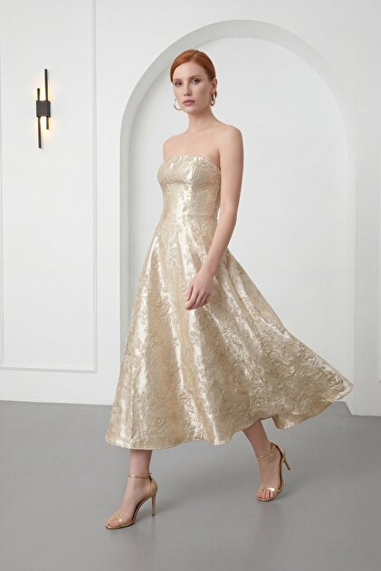 knee length dresses for ladies Gold Satin Pleated Sweetheart Maternity Midi Dress – PinkBlush