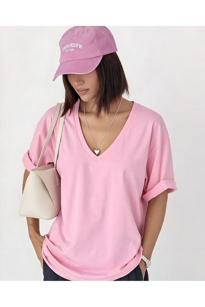 V-Neck Oversized Unisex T-Shirt 1Vq4
