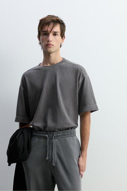 Kısa kollu soluk efektli sweatshirt