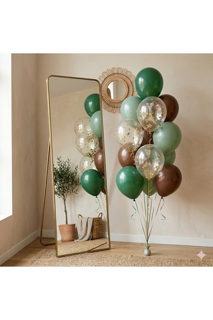 Green Eucalyptus Coffee Gold Confetti Balloon Set 20-Piece Transparent Balloon Party Decoration