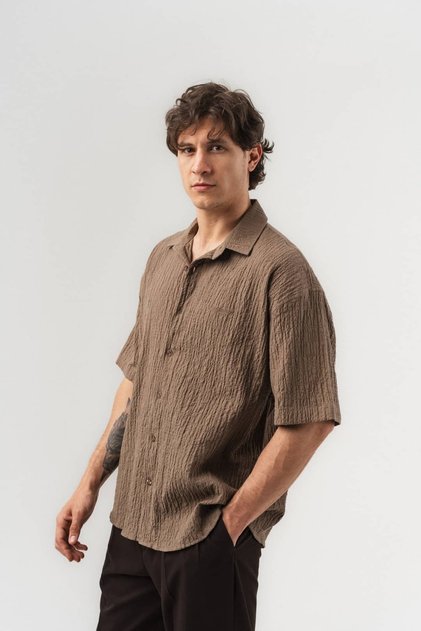 Ripple Crinkle Fabric Oversize Short Sleeve Shirt