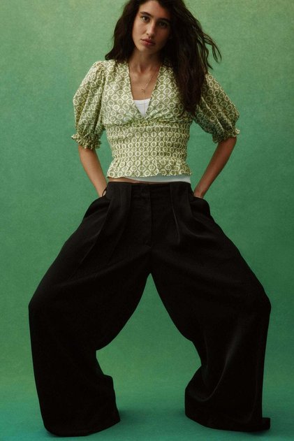 Smocked-waist blouse