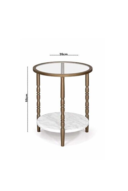Round Serving Table Two-Tier Copper Color Transparent Glass