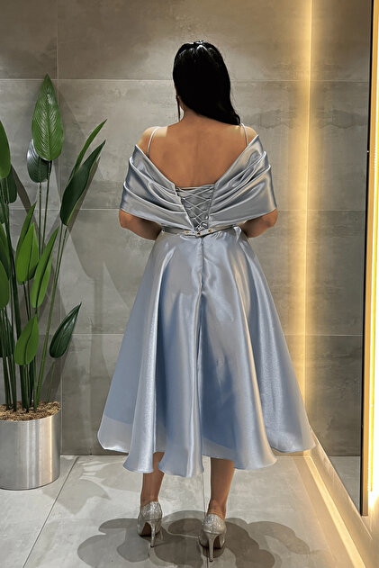 giyimmasalı Organza Fabric Off-Shoulder Midi Dress - Baby Blue