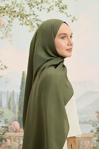Floş Viscose Plain Shawl Khaki Green