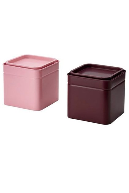 Blooming Food Storage Box, Box for Tea, Coffee and Sugar, 10X10X10, 2 Pieces, Color Burgundy-Pink