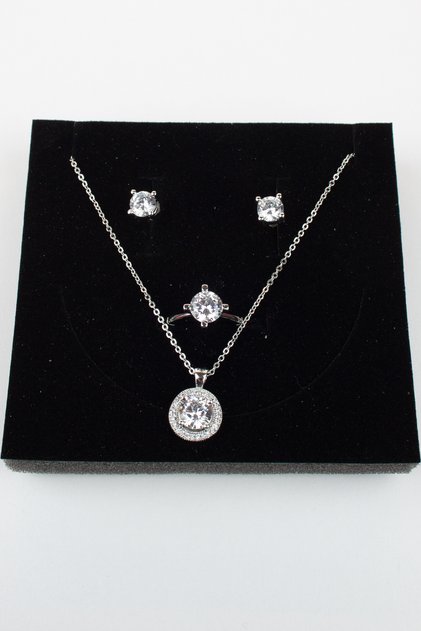 Zircon Stone Necklace, Earrings and Ring 3-Piece Jewelry Set