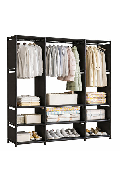 Organizator de dulap textil cu rafturi și bară pentru umerașe, 170x130x36