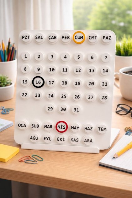 Sonsuz Takvim Türkçe Hali (5 Halkalı Ring - A Date) Duvar & Masaüstü Aparatı Hediyeli