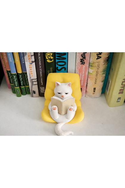 Kitap Okuyan Kedi Figürü – Sevimli Dekor – Kitaplık Süsü