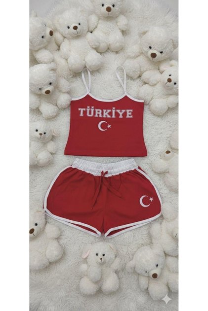 Turkish Flag Red Crop Athlete Shorts Set