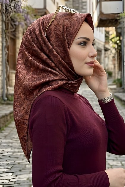 Bordo Trend Dijital Twil- Rayon Krisital Eşarp