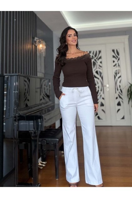 White Lycra Palazzo Trousers with Elastic Waistband