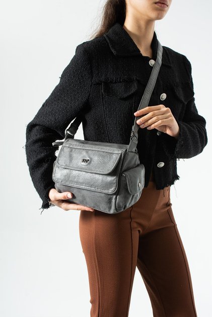 Washed Leather Crossbody Shoulder Bag Gray Model: (571-13P)