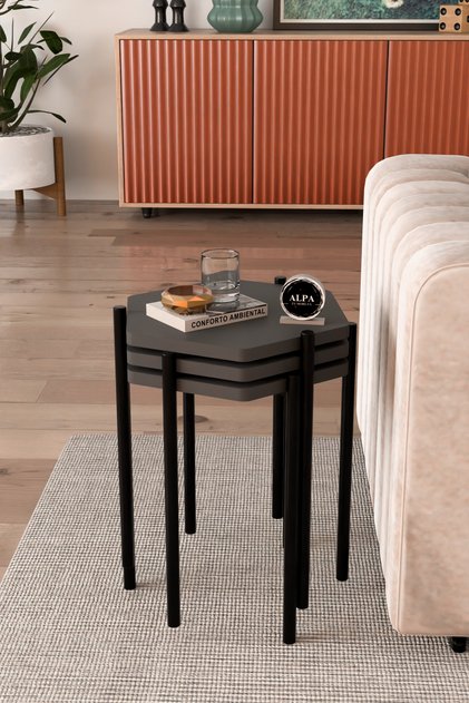 Altıgen 3’lü Zigon Sehpa Seti – Modern Tasarım, Çok Amaçlı Kullanım