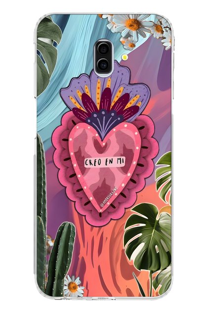 Samsung Galaxy J6 Plus Compatible Colorful Heart and Flower Pattern Transparent Phone Case