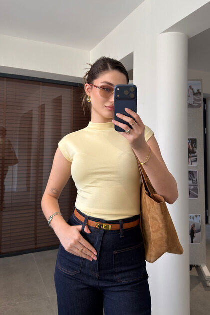 Premium Stand-Up Collar Blouse - Yellow