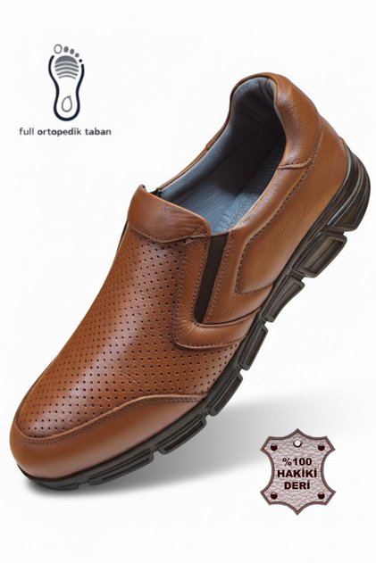 4753 Orthopedic Sole Brown Men's Summer Casual Shoes - Lightweight Sole Perforated Men's Shoes