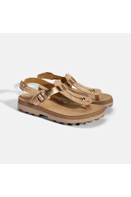 Women's Beige Printed Leather Flip-Flop Sandals