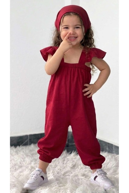 Muslin Fabric Girls' Jumpsuit 100% Cotton Red