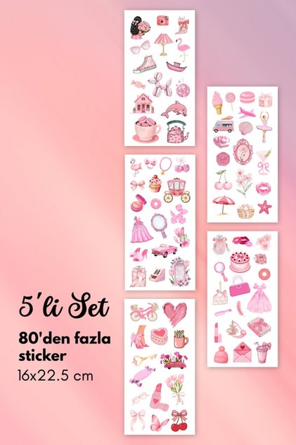 80li Pembe, Pink Vintage Sticker Seti, Çıkartmaları, Ajanda, Günlük, Planlayıcı için Stickerlar