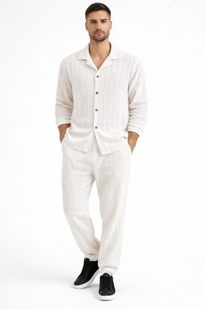 Men's Waffle Textured Comfortable Fit Summer Shirt and Pants Set