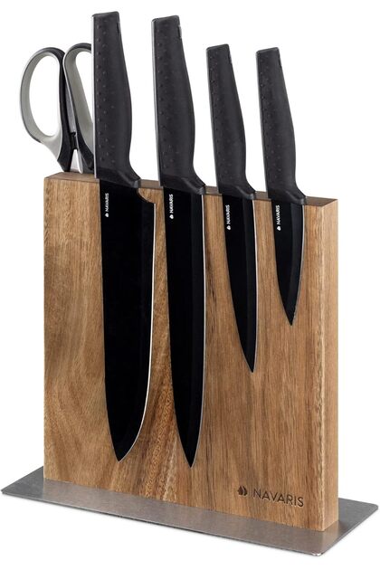 Navaris Double-sided magnetic knife holder, walnut wood, 25x23x10