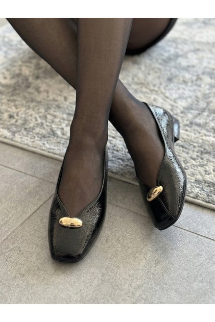 Black Button Detail Ballerinas